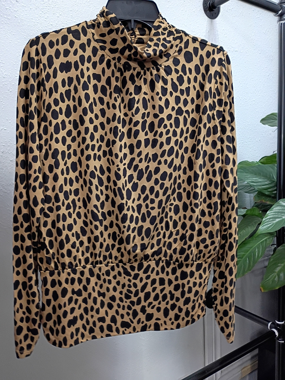 Leopard Print High-Neck Women's Top in Tan and Black